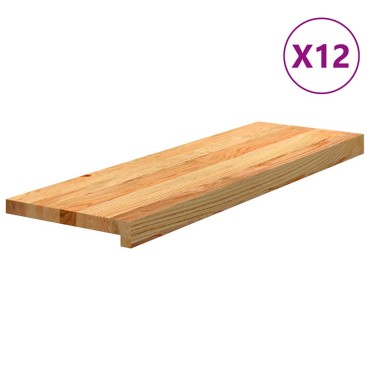 vidaXL Πατάκια Σκάλας 12 τεμ. Ανοιχτό Καφέ 80x25x2 cm Ξύλο Δρυός