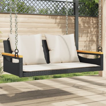 vidaXL Παγκάκι Κούνια Γκρι 109x62x40cm Συνθετικό Ρατάν με Μαξιλάρια 1 τεμ.