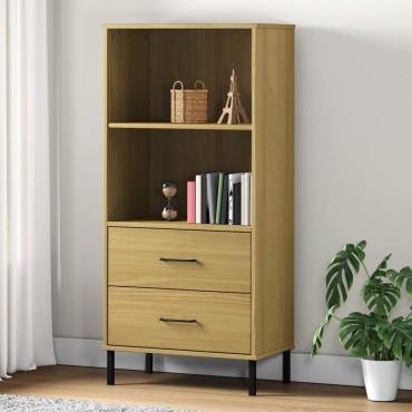 vidaXL Βιβλιοθήκη OSLO με 2 Συρτάρια Καφέ 60x35x128,5cm Μασίφ Ξύλο 1 τεμ.