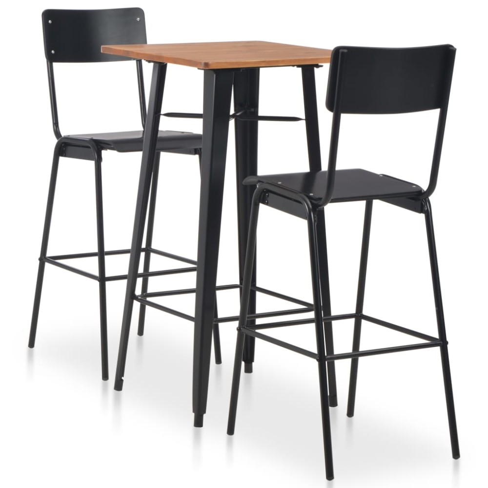 vidaXL Σετ Επίπλων Μπαρ 3 τεμ. Μαύρο Ατσάλινο 60x60x108cm
