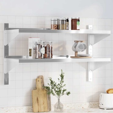 vidaXL Ράφι Τοίχου 2 Επιπ. Ασημί 100x40x60cm Ανοξείδωτο Ατσάλι 1 τεμ.
