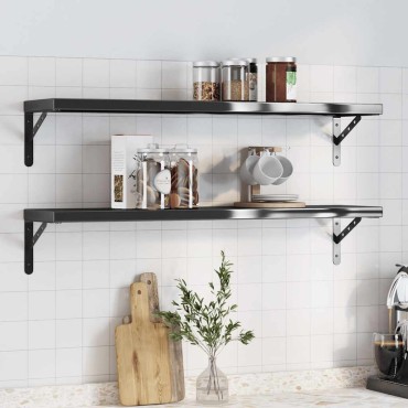 vidaXL Ράφια Τοίχου 2 τεμ. Μαύρο 100x23,5cm Ανοξείδωτο Ατσάλι