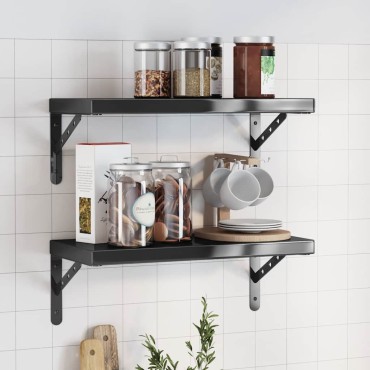 vidaXL Ράφια Τοίχου 2 τεμ. Μαύρο 50x23,5cm Ανοξείδωτο Ατσάλι