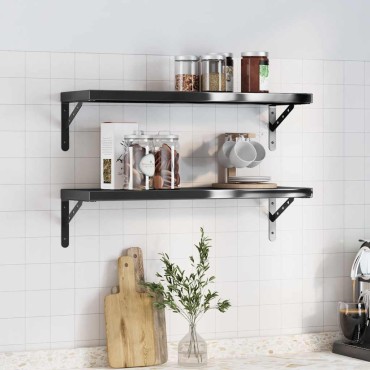vidaXL Ράφια Τοίχου 2 τεμ. Μαύρο 75x23,5cm Ανοξείδωτο Ατσάλι