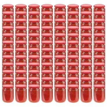 vidaXL Βάζα Μαρμελάδας 96 τεμ. 230 ml Γυάλινα με Κόκκινα Καπάκια