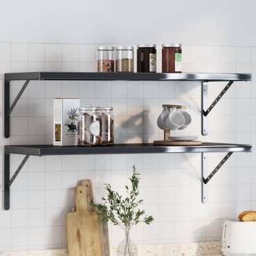 vidaXL Στηρίγματα Ραφιών 4 τεμ. Ασημί 40x2,5x25cm Ανοξείδωτο Μαύρο