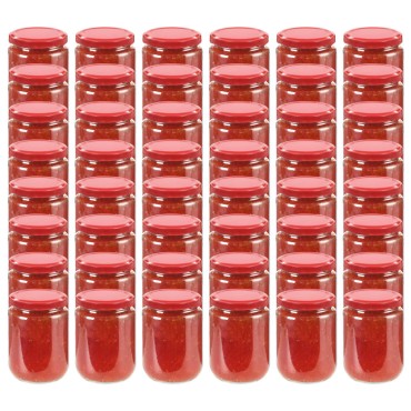 vidaXL Βάζα Μαρμελάδας 48 τεμ. 230 ml Γυάλινα με Κόκκινα Καπάκια