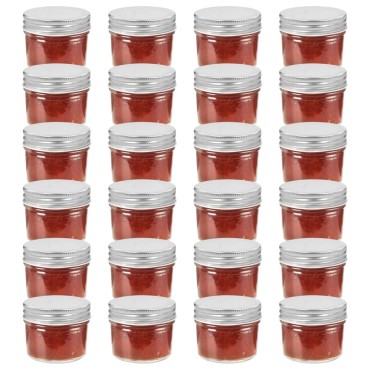 vidaXL Βάζα Μαρμελάδας 24 τεμ. 110 ml Γυάλινα με Ασημένια Καπάκια