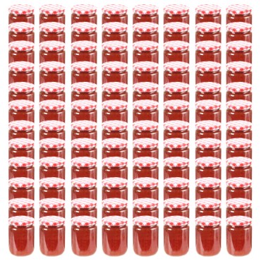 vidaXL Βάζα Μαρμελάδας 96 τεμ. 230 ml Γυάλινα με Κόκκινα/Λευκά Καπάκια