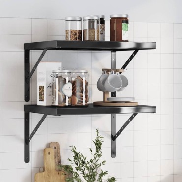 vidaXL Ράφια Τοίχου 2 τεμ. Μαύρο 50x40cm Ανοξείδωτο Ατσάλι