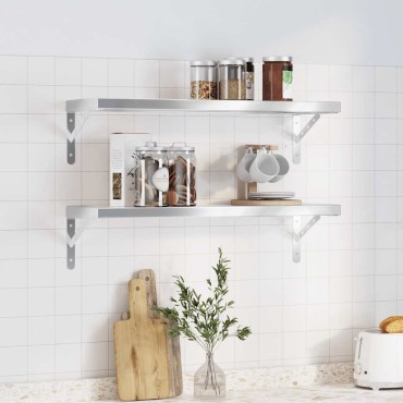 vidaXL Ράφια Τοίχου 2 τεμ. Ασημί 75x23,5x3cm Ανοξείδωτο Ατσάλι