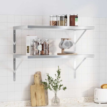 vidaXL Ράφια Τοίχου 2 τεμ. Ασημί 75x40cm Ανοξείδωτο Ατσάλι