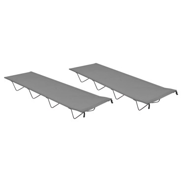 vidaXL Κρεβάτια Κάμπινγκ 2 τεμ. Γκρι 180x60x19εκ. Ύφασ. Oxford/Ατσάλι