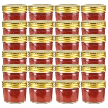vidaXL Βάζα Μαρμελάδας 24 τεμ. 110 ml Γυάλινα με Χρυσά Καπάκια