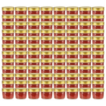 vidaXL Βάζα Μαρμελάδας 96 τεμ. 110 ml Γυάλινα με Χρυσά Καπάκια