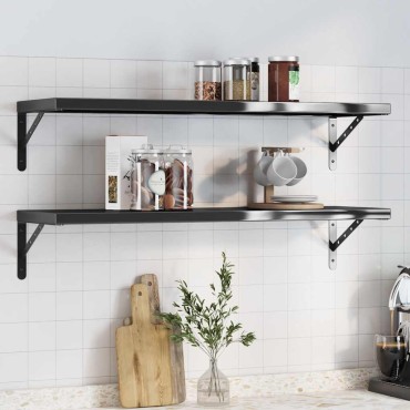 vidaXL Ράφια Τοίχου 2 τεμ. Μαύρο 100x30cm Ανοξείδωτο Ατσάλι