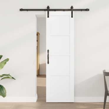 vidaXL Συρόμενη Πόρτα με Σετ Εξαρτημάτων Λευκή 61x198.5 cm Στερεό Ξύλο Πεύκου