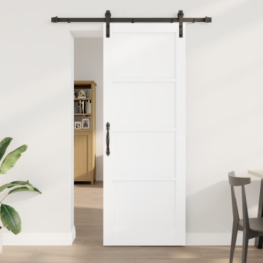 vidaXL Συρόμενη Πόρτα με Σετ Εξαρτημάτων Λευκή 78x211 εκ. Συμπαγές Ξύλο Πεύκου
