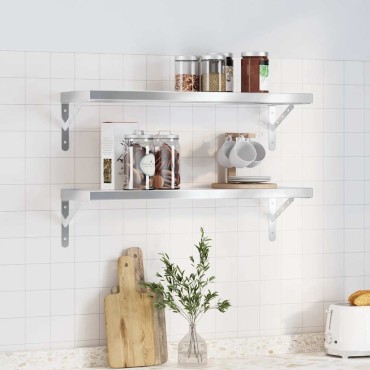 vidaXL Ράφια Τοίχου 2 τεμ. Ασημί 75x23,5cm Ανοξείδωτο Ατσάλι