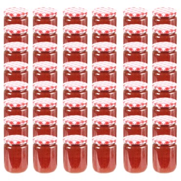 vidaXL Βάζα Μαρμελάδας 48 τεμ. 230 ml Γυάλινα με Κόκκινα/Λευκά Καπάκια