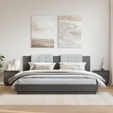 vidaXL Κομοδίνα 2 τεμ. Γκρι 40x30x40cm από Μασίφ Ξύλο Πεύκου