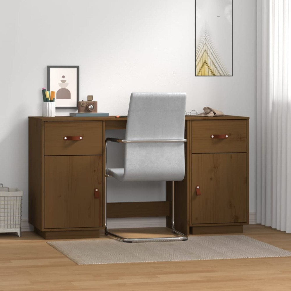 vidaXL Ντουλάπι Γραφείου Καφέ Μελί 135x50x75cm από Μασίφ Ξύλο Πεύκου 1 τεμ.