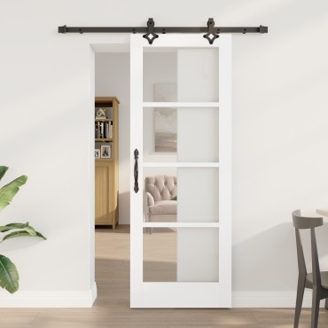Συρόμενη Πόρτα vidaXL με Σετ Υλικών Λευκή 73.5x198.5 εκ. Ξύλο Πεύκο