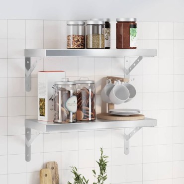 vidaXL Ράφια Τοίχου 2 τεμ. Ασημί 50x23,5cm Ανοξείδωτο Ατσάλι