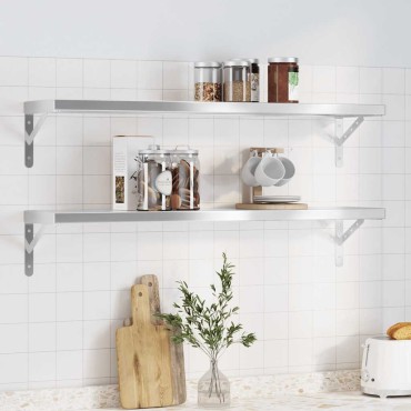 vidaXL Ράφια Τοίχου 2 τεμ. Ασημί 100x23,5cm Ανοξείδωτο Ατσάλι
