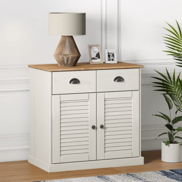 vidaXL Ντουλάπι με Συρτάρια VIGO Λευκό 78x40x75cm Μασίφ Ξύλο Πεύκου 1 τεμ.