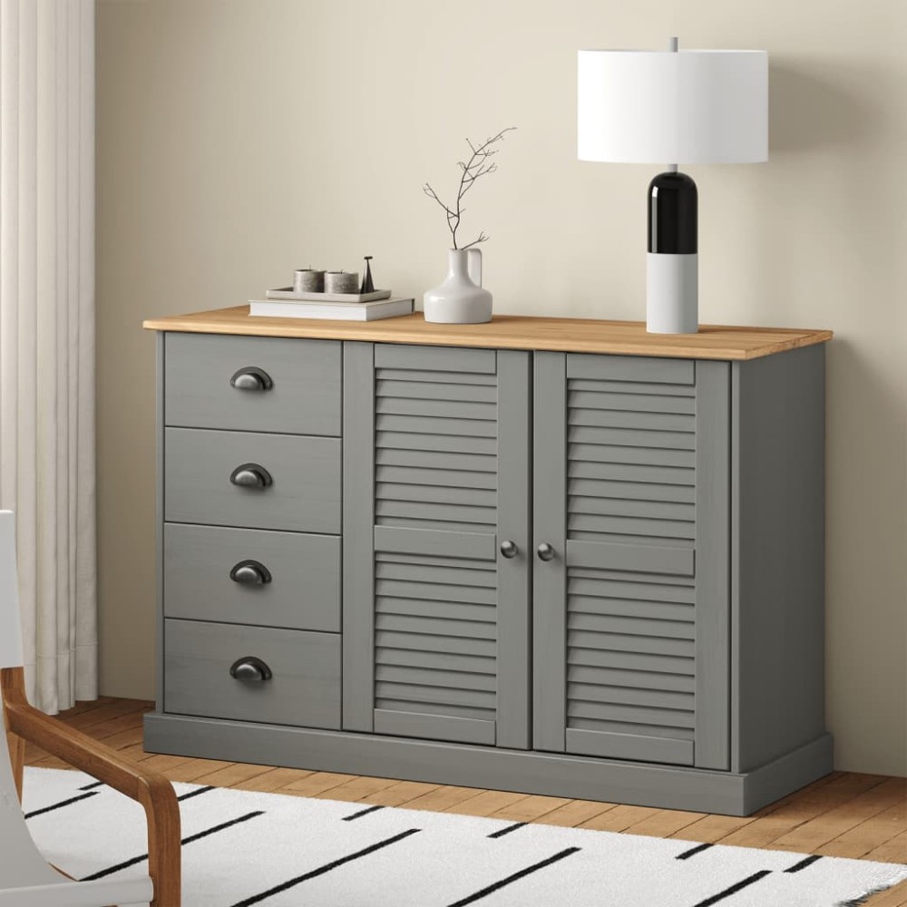 vidaXL Μπουφές με Συρτάρια VIGO Γκρι 113x40x75cm Μασίφ Ξύλο Πεύκο 1 τεμ.
