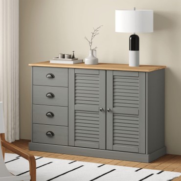 vidaXL Μπουφές με Συρτάρια VIGO Γκρι 113x40x75cm Μασίφ Ξύλο Πεύκο 1 τεμ.
