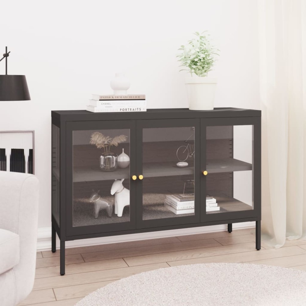 vidaXL Μπουφές Ανθρακί 105x35x70cm από Ατσάλι και Γυαλί 1 τεμ.