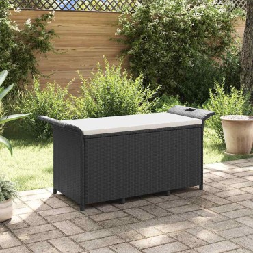 vidaXL Παγκάκι Κήπου με Μαξιλάρι Μαύρο 116x46x57cm από Συνθ. Ρατάν 1 τεμ.