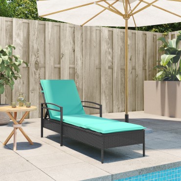 vidaXL Ξαπλώστρα με Μαξιλάρι Μαύρη 63x200x81cm από Συνθετικό Ρατάν (μόνο για τις ΗΠΑ) 1 τεμ.
