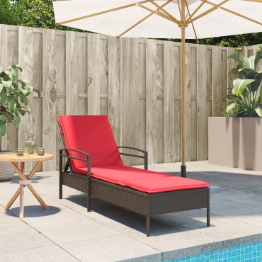 vidaXL Ξαπλώστρα με Μαξιλάρι Καφέ 63x200x81cm από Συνθετικό Ρατάν (μόνο για τις ΗΠΑ) 1 τεμ.