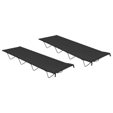 vidaXL Κρεβάτια Κάμπινγκ 2 τεμ Μαύρα 180x60x19 εκ Ύφασ. Oxford/Ατσάλι