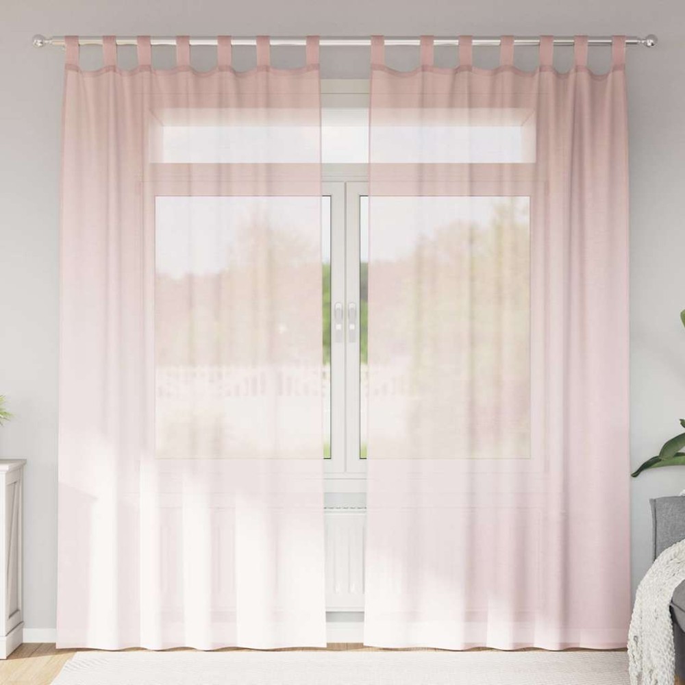 vidaXL Voile κουρτίνες με τσέπες ράβδου 2 τεμάχια Ανοιχτό Ροζ 140x225cm