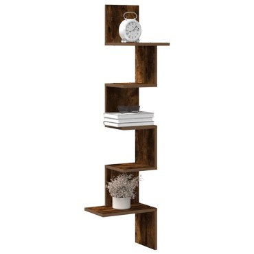 vidaXL Γωνιακή Ραφιέρα Τοίχου Καπνιστή Δρυς 32x32x127,5cm Επεξ. Ξύλο 1 τεμ.