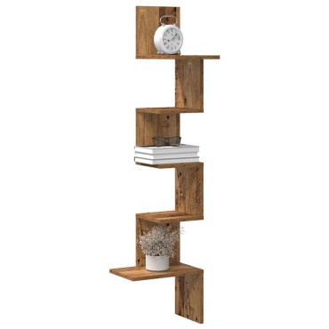 vidaXL Γωνιακή Ραφιέρα Τοίχου Παλιό Ξύλο 32x32x127,5cm Μοριοσανίδα 1 τεμ.