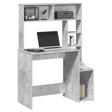 vidaXL Γραφείο με Ράφια Γκρι Σκυροδέματος 100x45x140cm Επεξεργ. Ξύλο 1 τεμ.