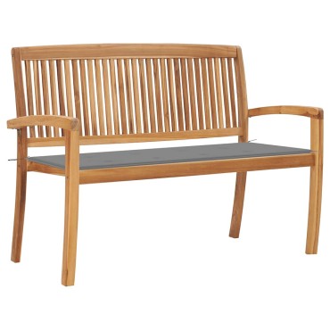 vidaXL Παγκάκι Κήπου Στοιβαζόμενο Μασίφ Ξύλο Teak & Μαξιλάρι 128,5x57,5x90cm 1 τεμ.