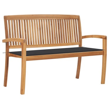 vidaXL Παγκάκι Κήπου Στοιβαζόμενο Μασίφ Ξύλο Teak & Μαξιλάρι 128,5x57,5x90cm 1 τεμ.