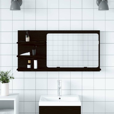 vidaXL Ντουλάπι Καθρέφτη Μπάνιου Μαύρο Δρυς 90x11x45cm από Τεχνητό Ξύλο 1 τεμ.