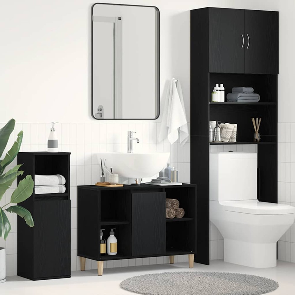 vidaXL Ντουλάπι Νιπτήρα Μαύρο Δρυς 80x33x60cm από Τεχνητό Ξύλο 1 τεμ.