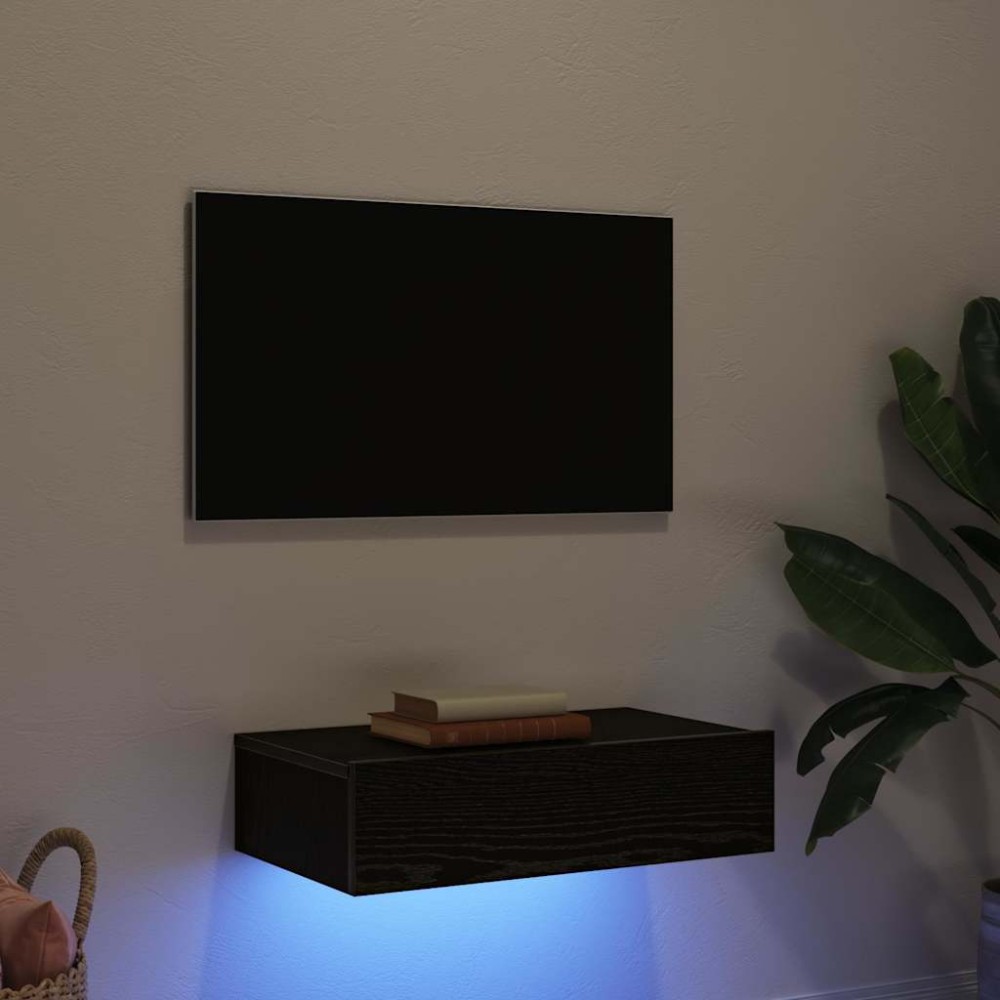 vidaXL Έπιπλο Τηλεόρασης με Φωτιστικά LED Μαύρο Δρυς 60x35x15,5cm
