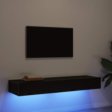 vidaXL Ντουλάπια Τηλεόρασης με Φωτιστικά LED 2 τεμ. Μαύρο Δρυς 60x35x15,5cm
