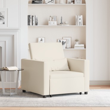 vidaXL Καναπές Κρεβάτι Μονό Κρεμ λευκό 90x165x87cm ύφασμα 1 τεμ.