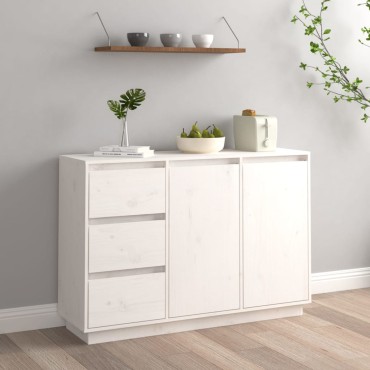 vidaXL Μπουφές με Συρτάρια Λευκός 111x34x75cm από Μασίφ Ξύλο Πεύκου 1 τεμ.