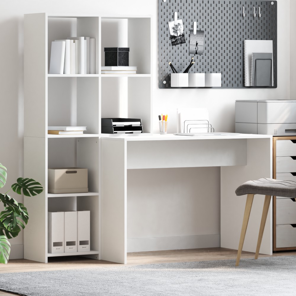 vidaXL Γραφείο Λευκό Επεξεργασμένο Ξύλο 138,5x55x143 εκ 1 τεμ.
